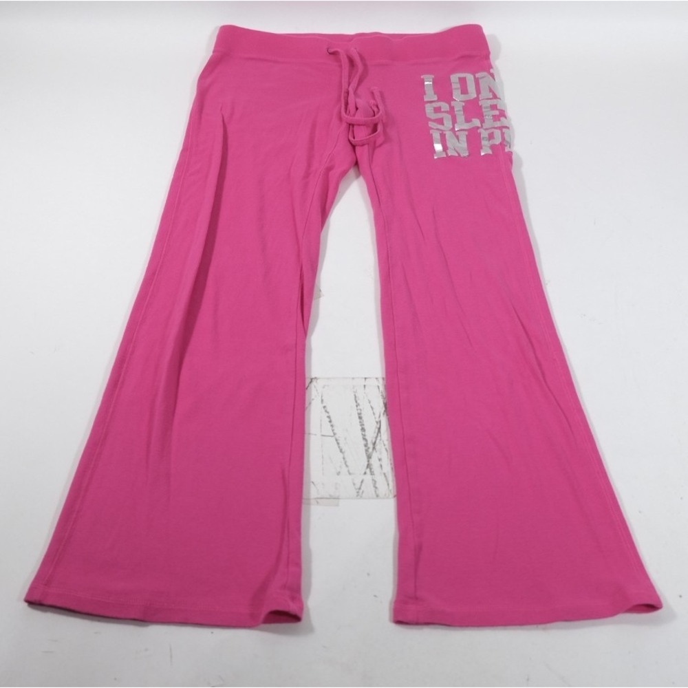 Victoria's Secret Pink Lounge Pants Women L Pink Graphic Wide Leg Cotton VS